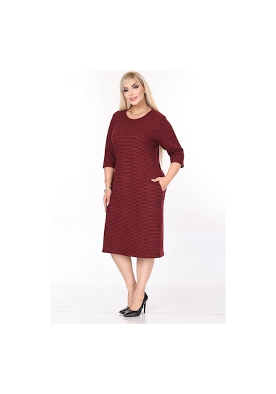 Çift Cepli Desenli Esnek Kışlık Büyük Beden Midi Elbise 45a-2699 Desenli