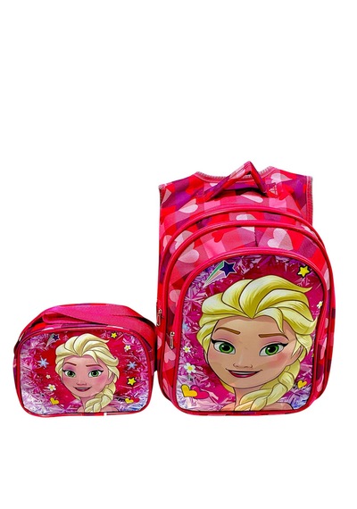 Kız Çocuk Elsa Model Işıklı İlkokul Çantası 2 Li Takım Pembe