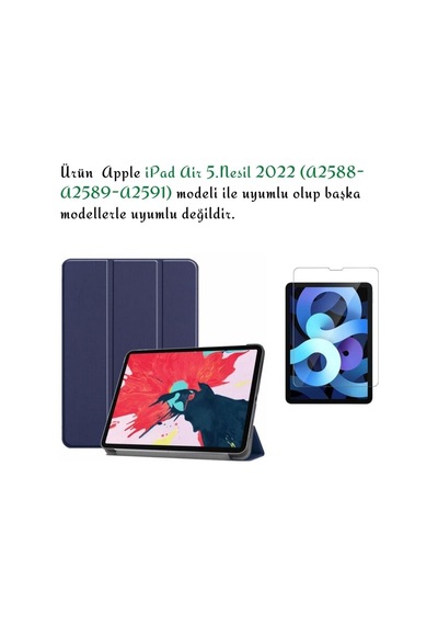 Apple Ipad Air 5.nesil 2022 10.9" A2588-a2589-a2591 Uyumlu Kılıf + Ekran Koruyucu + Kalem Seti Kapaklı Kılıf