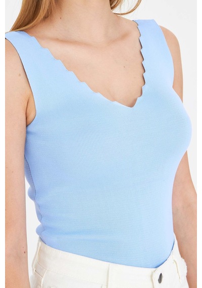 Armonika Kadın Bebe Mavi Zigzaglı V Yaka Kaşkorse Bluz Arm-23y069004