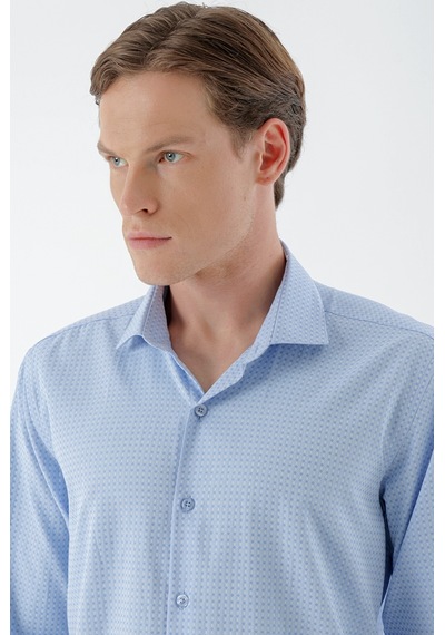 Morven Erkek Mavi Trend Baskılı Desenli İtalyan Yaka Slim Fit Gömlek 24mc004010300 Mavi