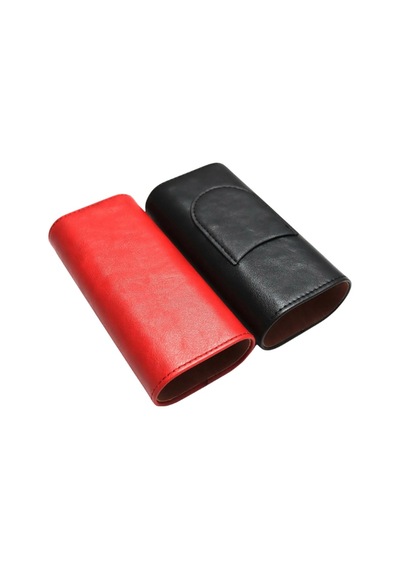 Cohiba Siyah Kırmızı Kesici Bölmeli Üçlü Deri Puro Kılıfı