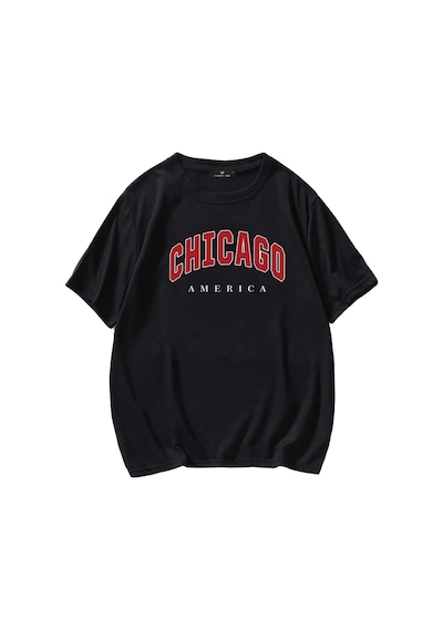 Erkek Siyah Tişört Oversize Chıcago T-shirt Siyah