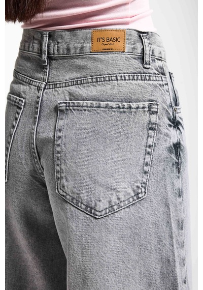 Itsbasic Kadın Gri Renk Hera 4s6-12 Palazzo Fit Bol Kesim %100 Koton Orta Bel Denim Jean