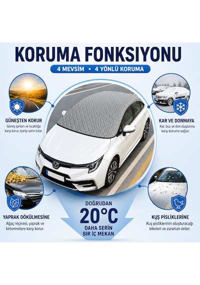 Gard Oto Güneş Araç Oto Branda Ön Ve Tavan Yarım Branda Su Geçirmez Koruyucu Örtü Universal Gri