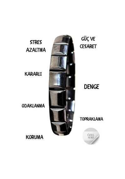 Hematit Doğaltaş Bileklik, Özel Seri ,metalik Gri, İç Ölçü 17cm, Düz
