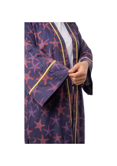 Lila Mare Pamuk Kumaşlı Kimono Renkli Renkli