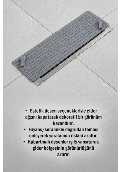 Gri Uzun Silikon Kötü Koku Önleyici Mat Gider Kapağı Tıpası Banyo, Mutfak Ve Balkon Lavabo Gider 37x11 Cm
