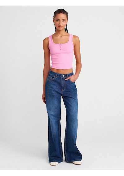 Dilvin 20983 Düğmeli Kare Yaka Top-pembe Pembe