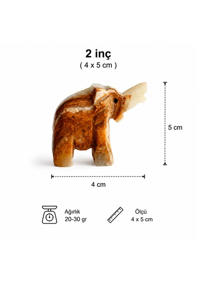 Doğal Oniks Taşı Fil Biblo 2 İnç 5,1 Cm El Yapımı Dekoratif Fil Figürü Masa Üstü Ev Ofis Dekoru Hediyelik Doğal Taş Biblo Kahverengi