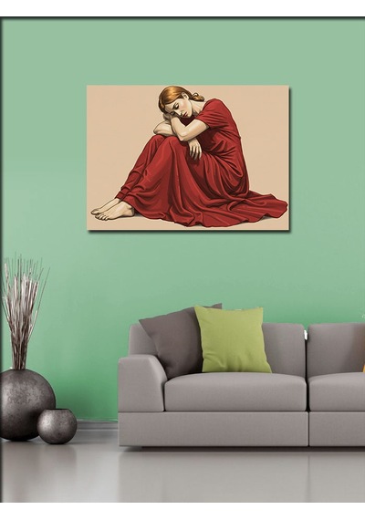 Kanvas Tablo Hüzünlü Kırmızı Elbise Kadını 70cmx100cm