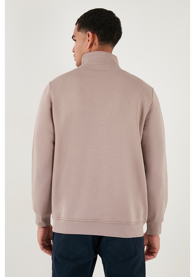 Buratti Pamuklu Regular Fit Yarım Fermuarlı Dik Yaka Erkek Sweat 59052592 Gül
