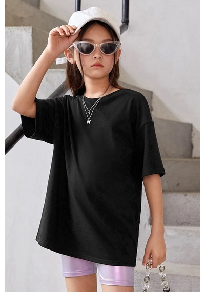 Uyguntarz Çocuk Flower Butterfly Baskılı Pamuklu Tshirt Siyah
