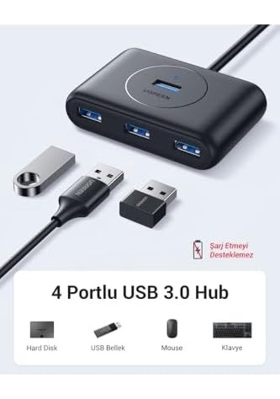 Usb 3.0 4 Portlu Hub Çoklayıcı Siyah 50 Cm 01