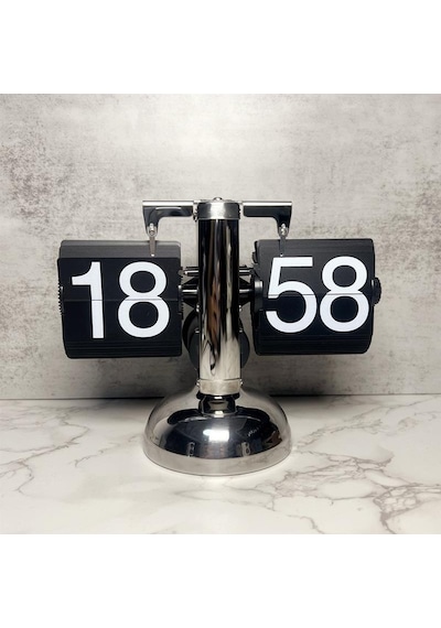 Valkyrie Retro Metanik Yaprak Saat Ev Ofis Masa Saati Paslanmaz Çelik Tek Bacak Siyah