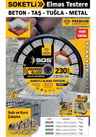 Sgs2338 - 230mm Soketli Elmas Testere Multi Material Beton Taş Tuğla Metal Kesici