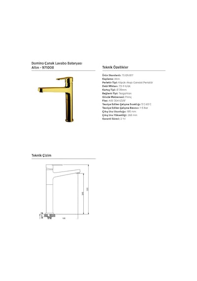 Newarc Domino Çanak Tipi Lavabo Bataryası Altın 971008