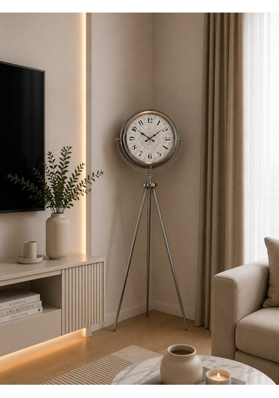 Krom Saltanat 150 X 45 Cm Metal Tripod Ayaklı Saat