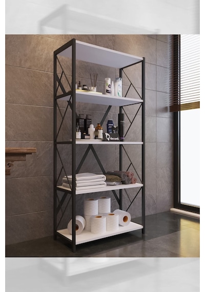 Morpanya Mony Metal Banyo Rafı Ünite 5 Raflı Banyo Düzenleyici Raf Deterjan Havlu Rafı 150 Cm Beyaz