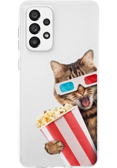Samsung Galaxy A73 İle Uyumlu 1mm Slim Fit Kedi 1 050b Baskılı Şeffaf Kılıf Şeffaf