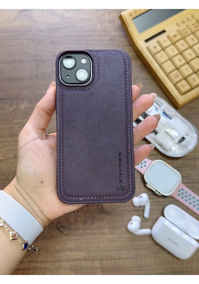 Apple iPhone 14 Uyumlu Premium Deri Dokulu Darbelere Karşı Dayanıklı Nazal Silikon Kılıf Mor