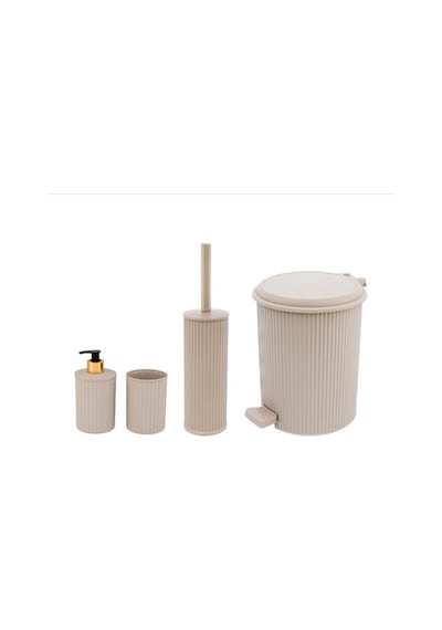 Omnipazar Elf-n522 Nostalji 4'lü Çöp Kovalı Wc Fırçalı Banyo Seti Taş Gri Gri