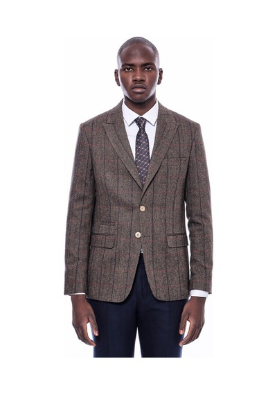 Wessi Ekose Sivri Yaka Slim Fit Kahverengi Ceket 001