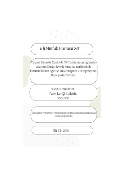 6 Parça Mutfak Havlusu Seti %100 Pamuklu Özlem 11