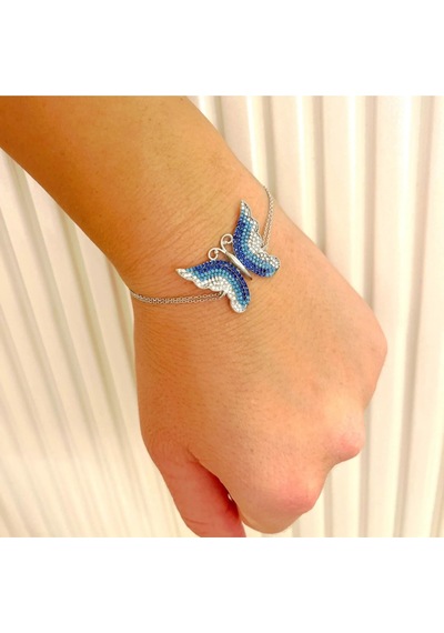 Oriental Kuyumculuk Jewellery Büyük Mavi Gümüş Kelebek Bileklik Lacivert