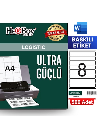 Herboy Hb-1108 192 X 34 Mm A4 Baskılı Laser Etiket 500 Adet