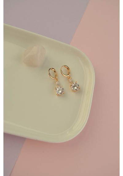 Minimal Kare Tektaş Charm Halka Küpe Şeffaf Beyaz Taşlı Sallantıl Renkli