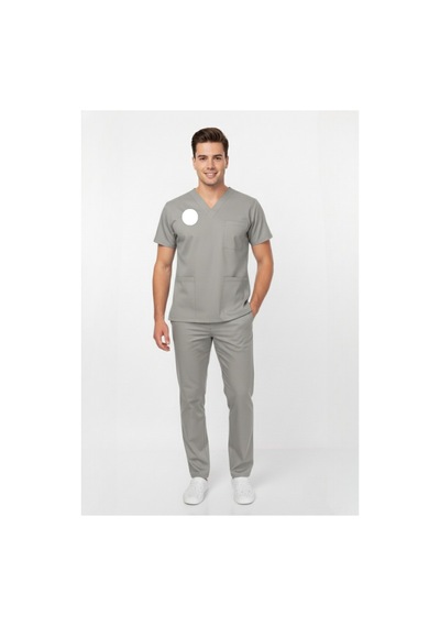 Unisex Gri Yeni Yönetmeliğe Uygun Armalı Teknik Hizmetler Scrubs Üniforma Takımı Neutral Gray Gri Gri