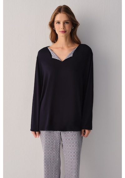 Suwen Modern Chic Pijama Üstü Sh27405628348 Mavili