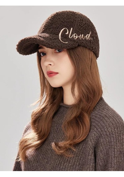 Valkyrie Peluş Şapka Kadın Erkek Unisex Kışlık Şapka Cloud Nakışlı Ayarlanabilir Bej Teddy Şapka Koyu Kahve Koyu Kahverengi