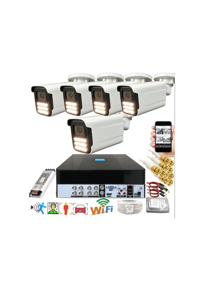 5 Li Araç İnsan Yüz Tanımalı Hareket Algılayan 5 Mp Lens 12 Warm Led Gece Renkli Kamera Seti 5915w-p