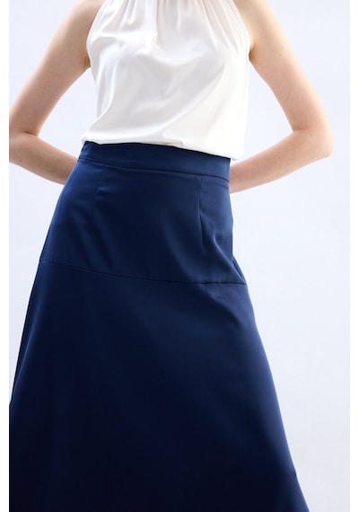 Sateen Yüksek Bel Saten Etek - Lacivert-136785 Lacivert