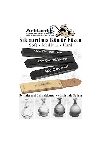 Sıkıştırılmış Kömür Füzen Seti 3 Lü Ve Zımpara 1 Paket Siyah Kare Press Kömür Füzen Yassı Çizim Gölgelendirme Grafit