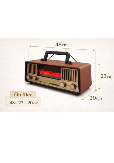 Bluetooth Fm Solar Panel Nostaljik Radyo-2 Farklı Alev Efekt Modu Çift Radyo Anten Sd Kart Usb Girş