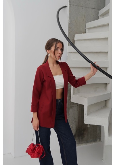 Paw Garage Kadın Atlas Kumaş Astarsız Blazer Ceket, Premium Kalite Bordo