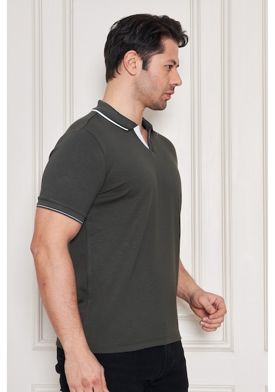 Erkek Jeuss Oysho Kumaş Yakalı Haki Tshirt