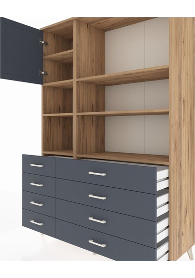 Hyperion Dolap 7 Raflı 8 Çekmeceli Tek Kapaklı 132x44x195 Çam-antrasit/antrasit Antrasıt/antrasıt Hyperion Dolap 7 Raflı 8 Çekmeceli Tek Kapaklı 132x44x195 Çam-antrasit/antrasit Antrasıt/antrasıt