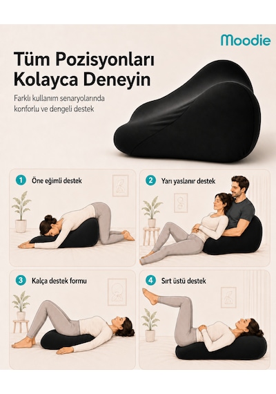 Çiftler İçin Ergonomik Pozisyon Destek Yastığı, Yakınlık Ve Konfor Kama Yastığı 60x40x30 Cm Siyah