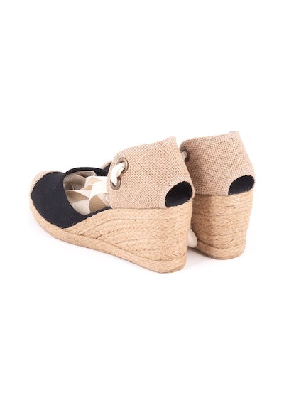 Star Tombis Gerçek Elişi Siyah Ipli Dolgu Topuk Keten Espadril Handmade Siyah