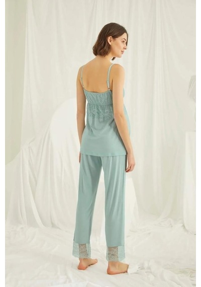 Monamise 18469 Yeşil Hamile Lohusa 3'lü Pijama Sabahlık Tk 001