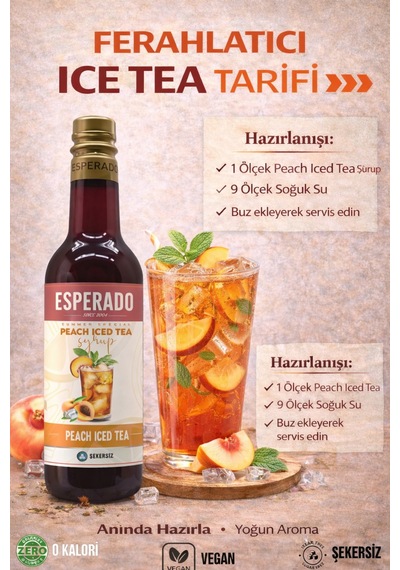 Şekersiz Sugar Free Şeftali Aromalı Ice Tea Base 1 9 Oranında 750 Ml