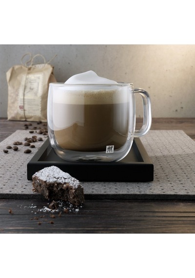 Zwilling Sorrento Çift Camlı Kulplu 2'li Cappucino Bardak Seti, C Cam Şeffaf