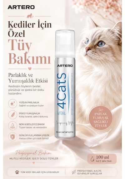 Artero 4cats Kediler İçin Özel Parlaklık Ve Yumuşaklık Verici Tüy Kremi 100 Ml