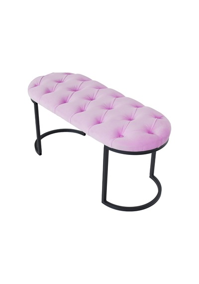 Elısse Black Puf - Metal Ayaklı Kapitoneli Model Puf, Pembe Bench