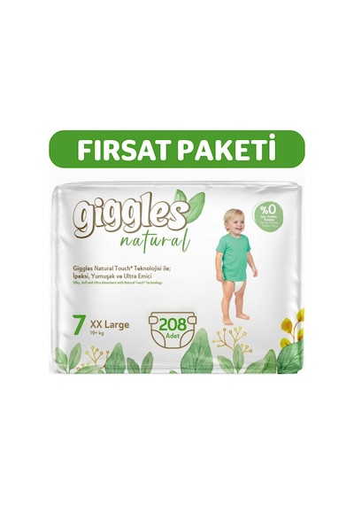 Giggles Natural Jumbo 7 Numara Pamuklu Bebek Bezi 208 Adet