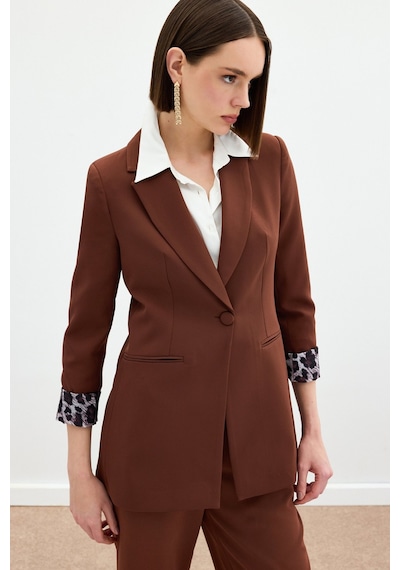Sateen Mono Yaka Klasik Ceket - Kahve